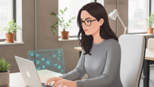 A girl work in her Laptop for Custom Software development | Basecode