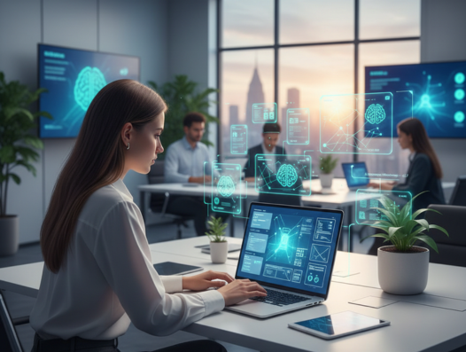 A founder interacting with a laptop showing AI-generated wireframes | Basecode