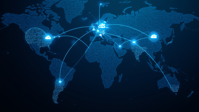 Australian data sovereignty illustration showing data transfer to overseas cloud servers | Basecode